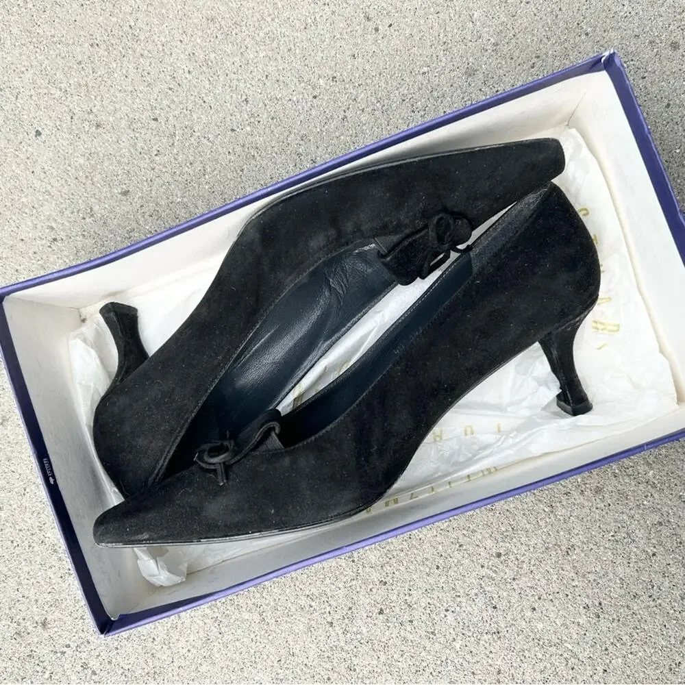 Stuart Weitzman Kitten‎ Heel Vintage Y2K 00's Black Suede 7.5
